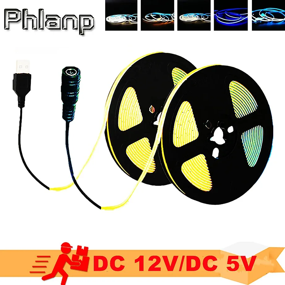 DC 5V 12V USB LED COB Strip White Warm White LED Strip Light 1- 5m LED String Light TV Background Lighting Tape Home Decor Lamp