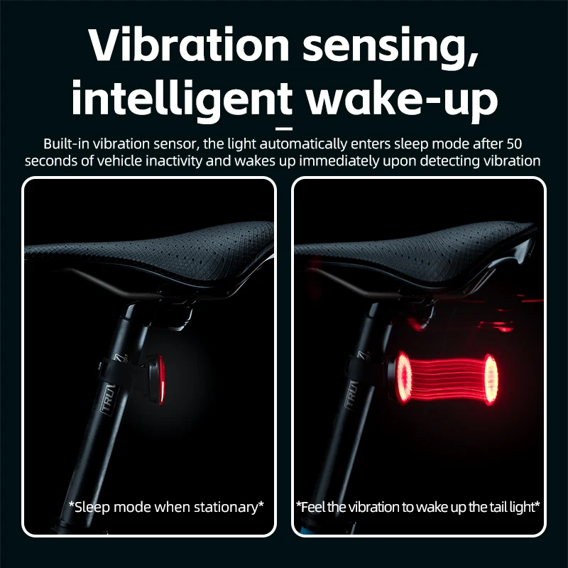 ROCKBROS Bike Tail light Smart Brake Vibration Sensing Bicycle Light IPX7 Waterproof Magnetic Charging Cycling Rear Light