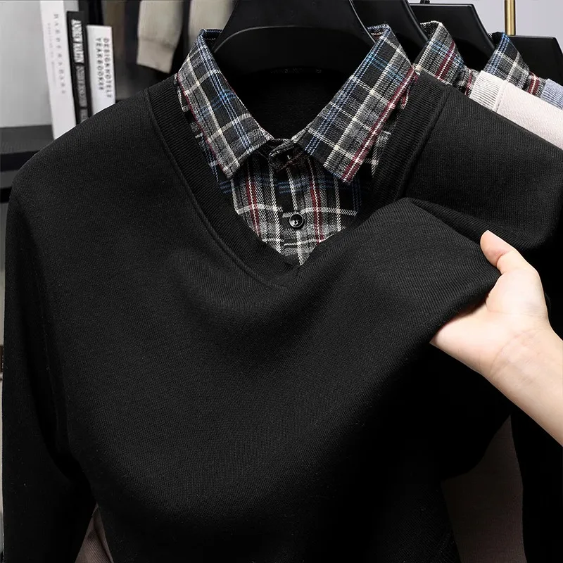 

Мужской вязаный свитер с воротником-стойкой, на флисовой подкладке, повседневный, с длинным рукавом, теплый, комфортный, для осени и зимы, модный