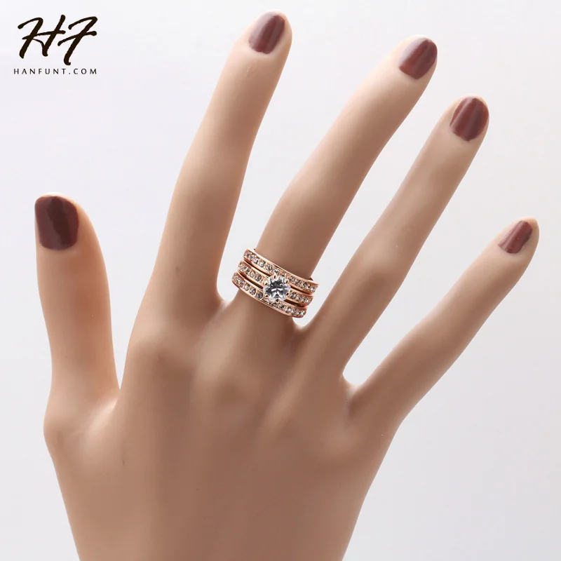 Classic 3 Round Engagement Ring Set for Women Rose Gold Color Jewelry Made with Genuine Austria Crystals Sizes HotSale R059