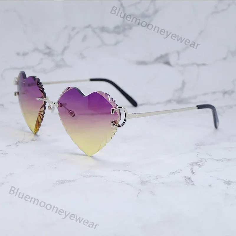 Heart Shape Sun Glasses Wire C Diamond Cut Sungla Designer Rimless Carter Luxury Men And Women Decoration Cool Decoration 828