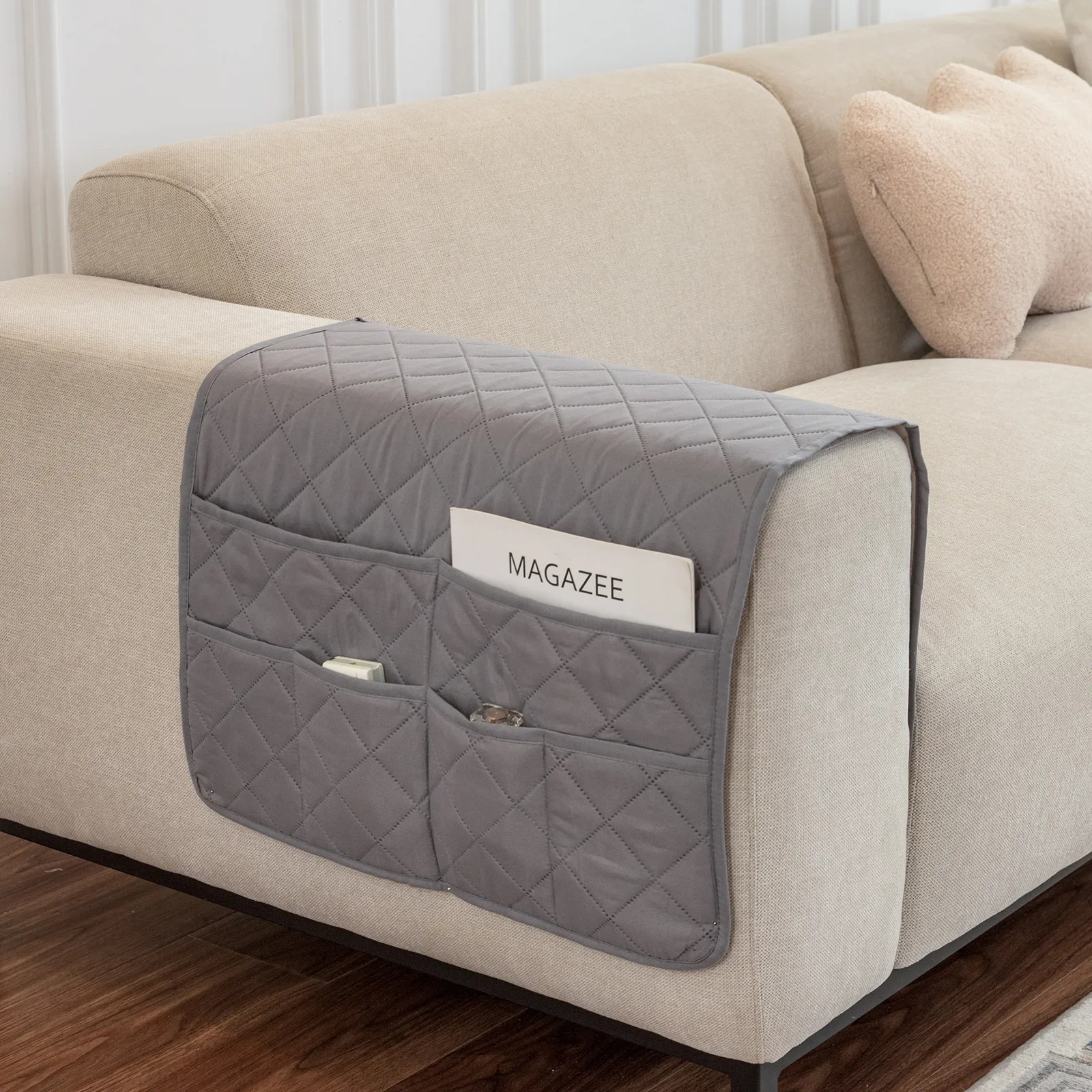 

New Sofa Hand Towel with Storage Pocket Magazine Remote Control Sofa Recliner Armrest Clutter Management Bag