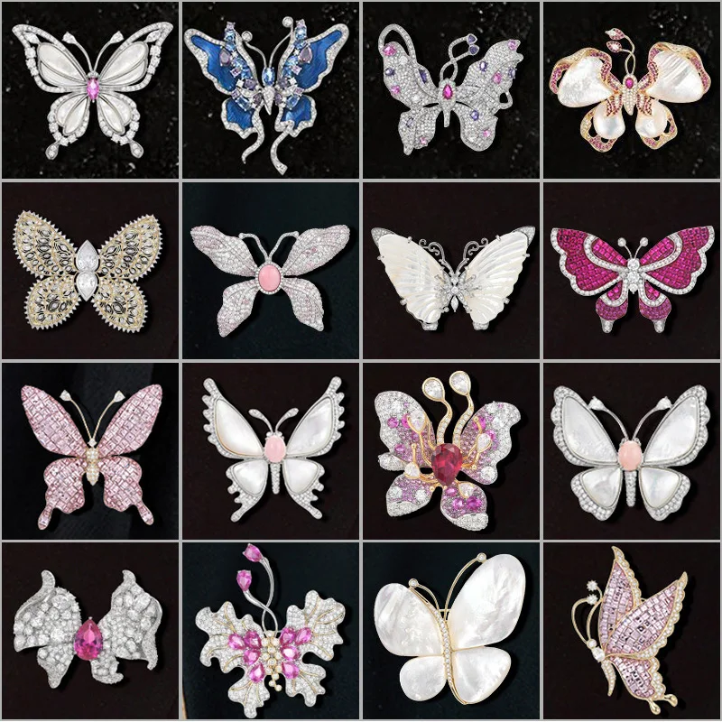 Light Luxury Natural Mother of Pearl Micro Inlaid Zircon Butterflies Brooches for Women High-end Design Insect Accessory Pins