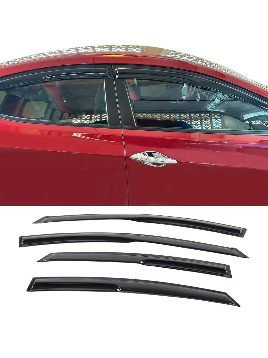 4PC Set Window Visors For 2011-2016 Hyundais' Elantra Sedan Window Rain Guards Smoked Aero JDM Wind Deflectors Stick On By