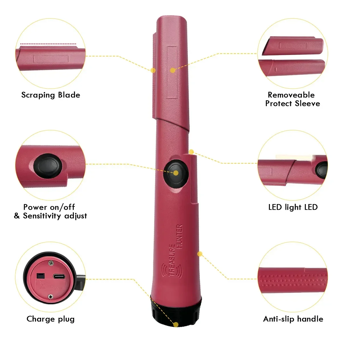 Imagem -02 - Detector de Metais Portátil com Identificação Treasure Hunter Pinpointer Pinpointing Probe Impermeável Sensibilidade Gt110-plus