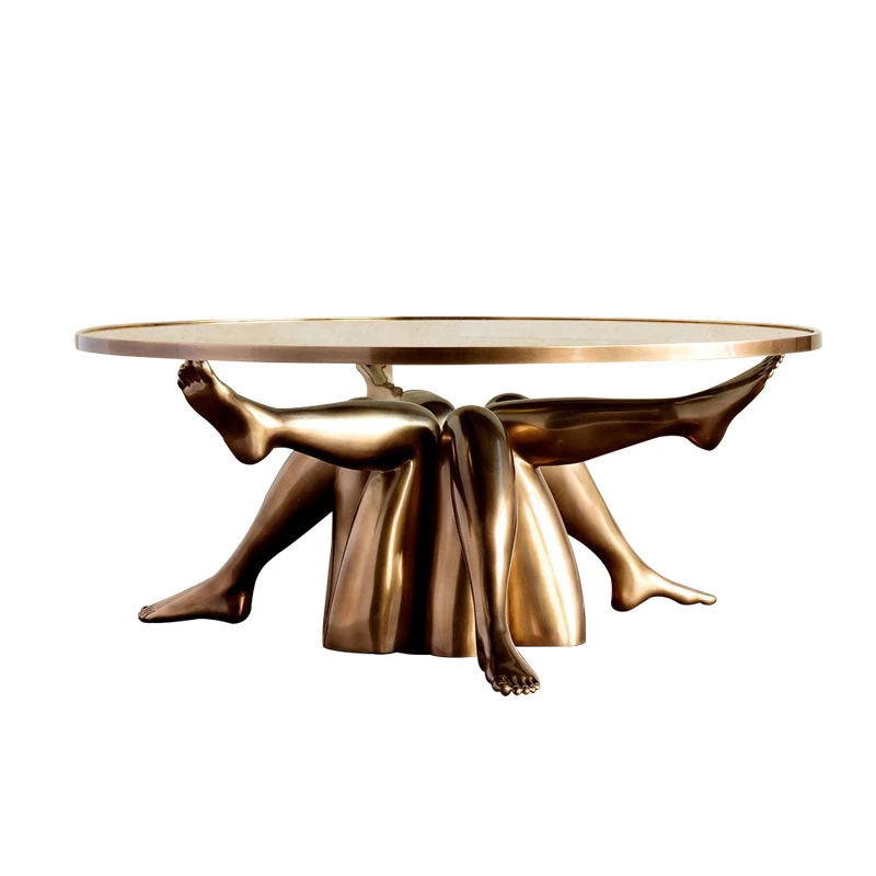 Polished Finishing Champagne Legs Sculpture Modern Furnishing Gold Large Coffee Table Living Room