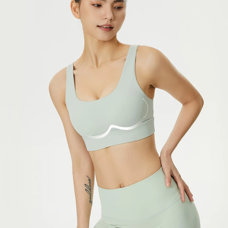 

Women's Sports Crop Tops Deep U-Shape Fitness Running Training Yoga One-Piece Shockproof Gathered Sports Underwear Fixed Pad Bra