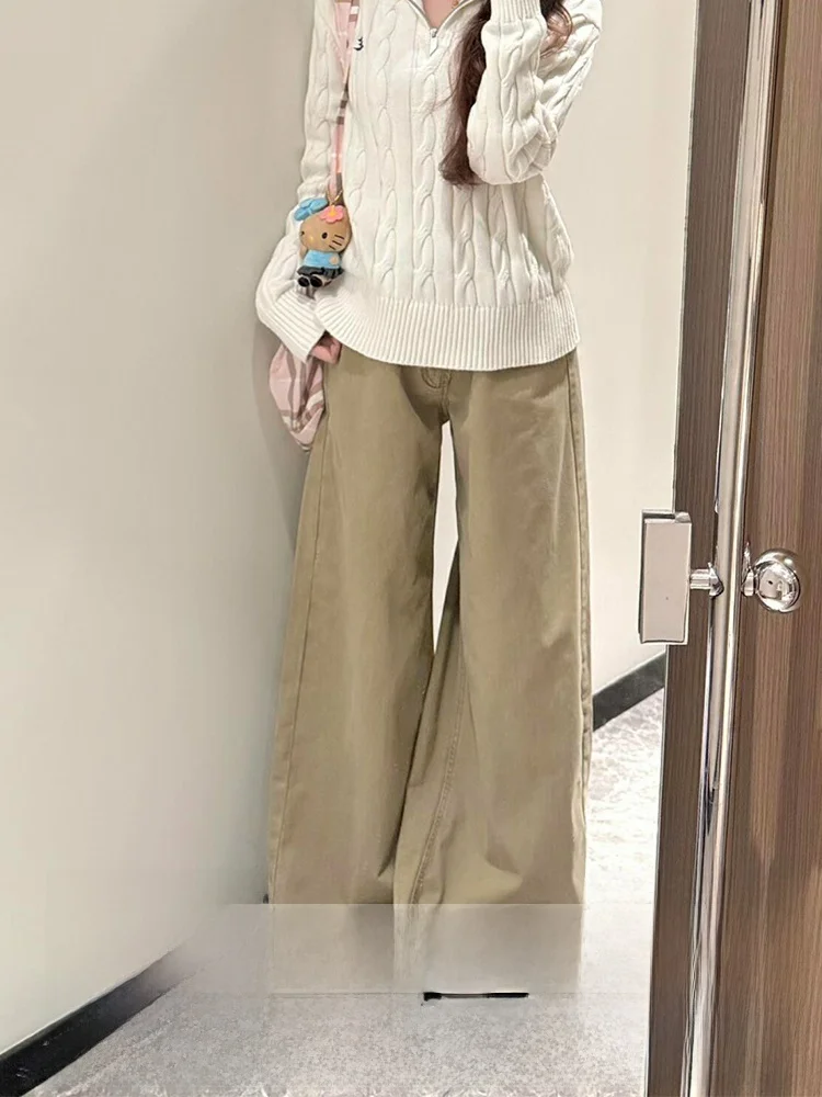 

Женские джинсы с высокой талией, прямые, утепленные, цвета хаки, осенне-зимние, широкие, для фигуры типа «груша», утягивающие брюки