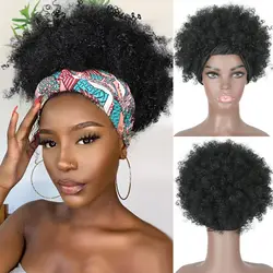 Kinky Curly Wig Black Headband Wigs for Women Short Hair Afro Headband Wig Curly Natural Afro Wig with Headband Attached Short S