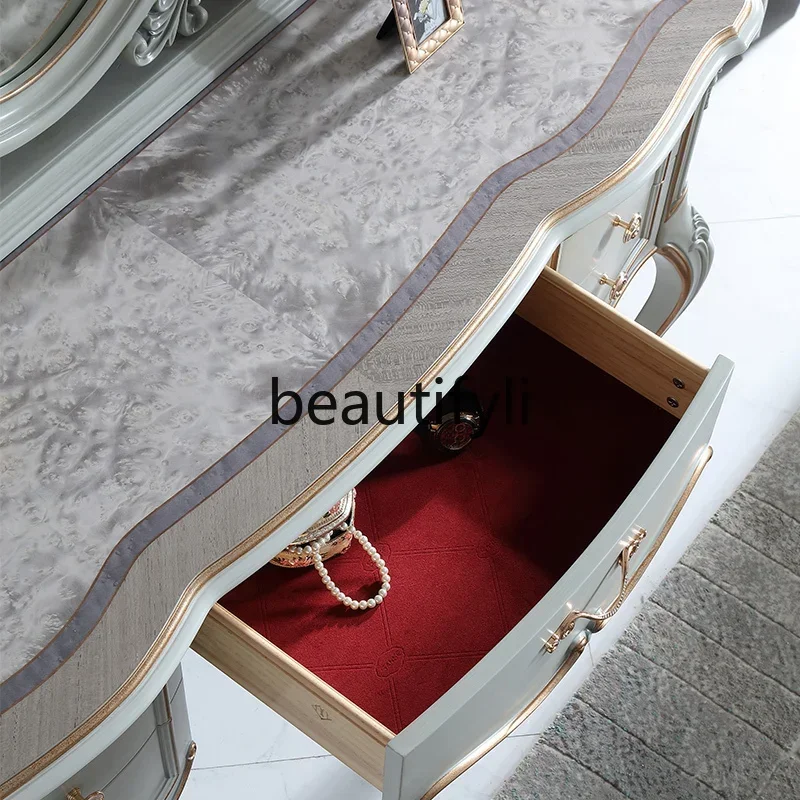 طاولة زينة من الخشب الصلب الفرنسي المنحوت يدويًا، طاولة زينة لغرفة النوم #4