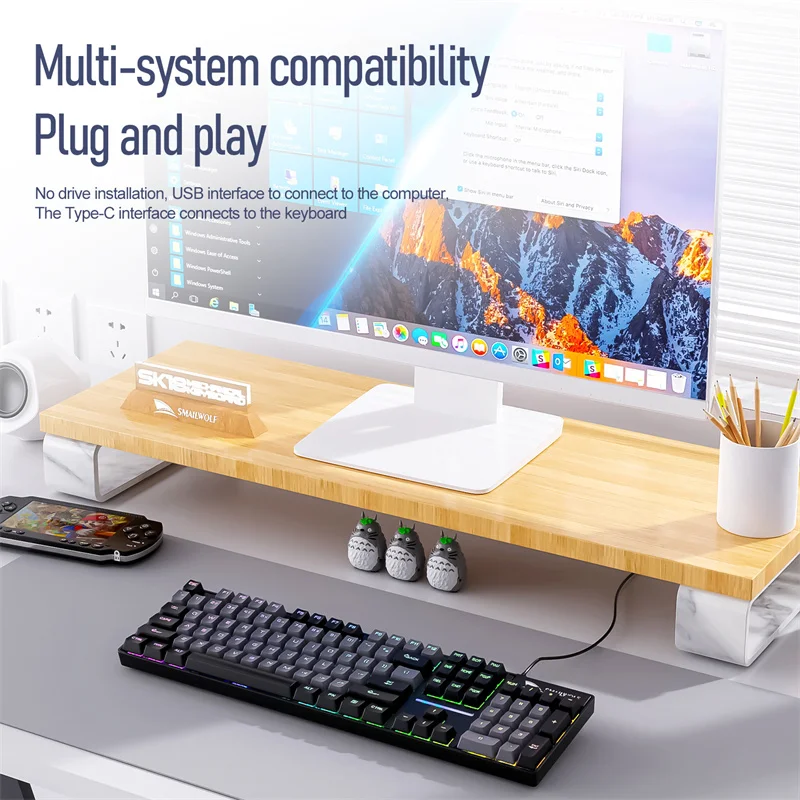 قطعة واحدة من لوحة المفاتيح الميكانيكية Smailwolf SK18 ذات 104 مفتاحًا - مفاتيح خضراء مضيئة، متوافقة مع أجهزة الكمبيوتر المحمول/سطح المكتب، للمنزل والمكتب
