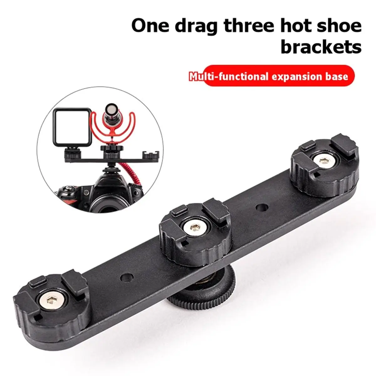 (A99Z] Triple Cold Shoe Extension Mount Hot Shoe Base Adapter Extension Bar Bracket for Tripod/Microphone/LED Light Compatible