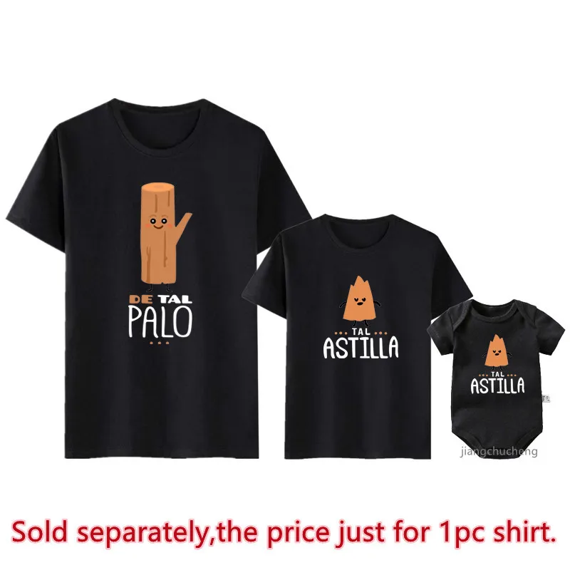 De Tal Palo Tal Astilla Print Funny Family Matching Shirts Cotton Daddy and Me Kids Outfits Baby Rompers Look Father\'s Day Gifts