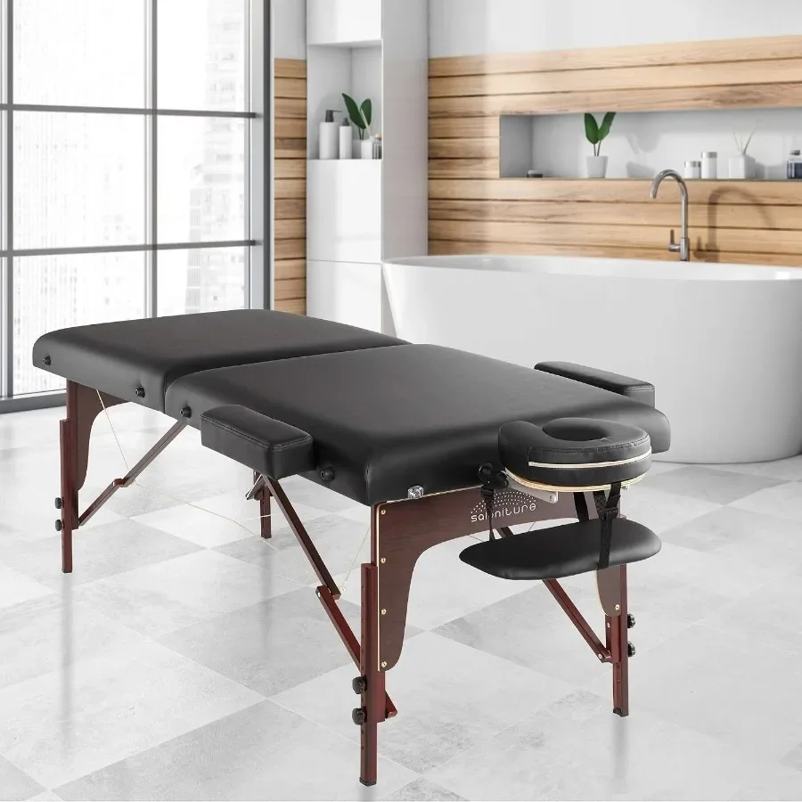 Professional Portable Lightweight Bi-Fold Memory Foam Massage Table with Reiki Panels - Includes Headrest, Face Cradle, Armrest