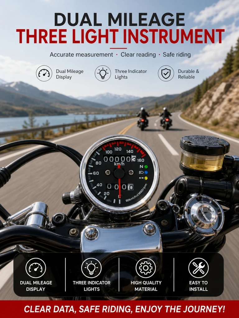 Retro Cafe Racer Speedometer Odometer Kit LED Background Light Three Warning Lights Universal For 12V Motorcycles