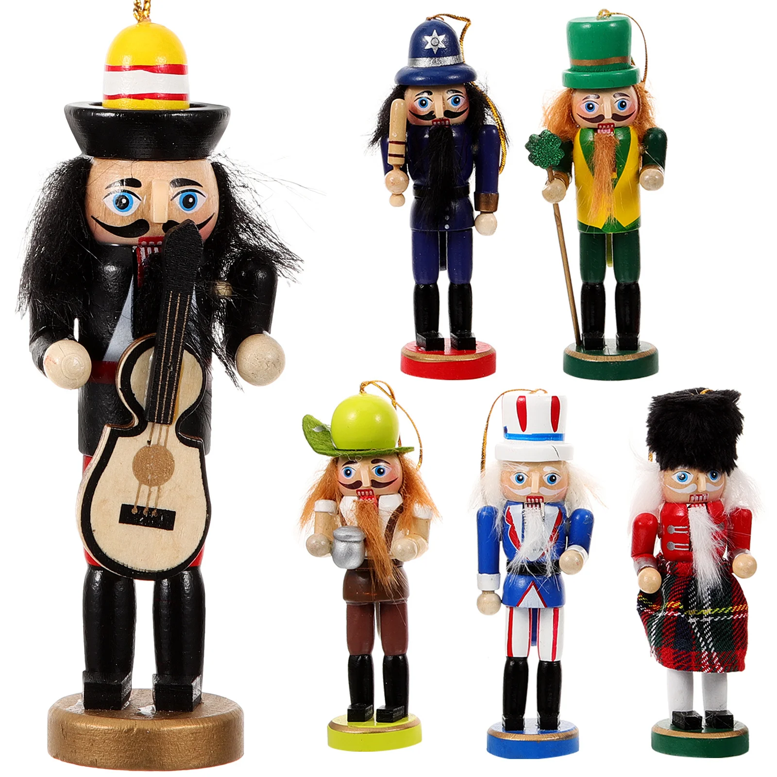 

6Pcs Wooden Nutcracker Craft Christmas Ornament for Holiday Decor Home Restaurant Coffee Shop Desktop Xmas Nutcracker Figure