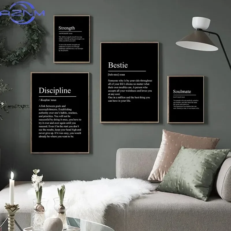 Black Minimalist Inspirational phrases Poster Print Success Focus Patience Definition Canvas Painting for Home Office Wall Decor
