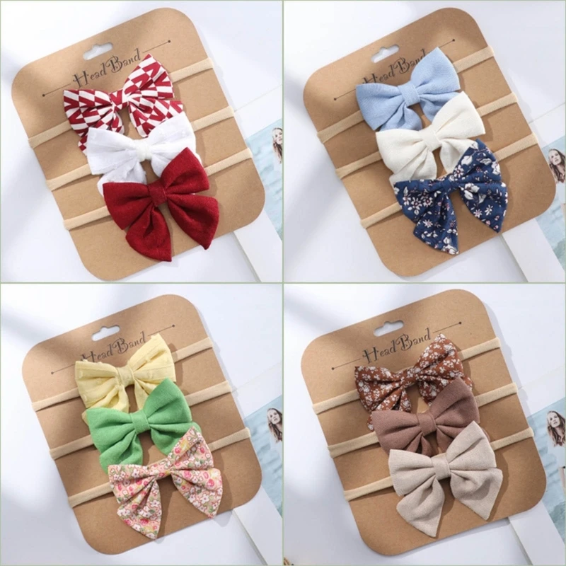 Baby Headband Bowknot Hairband 3PCS Newborn Jacquard Hair Band Toddler Hair Accessory Infant Headwrap Photography Props