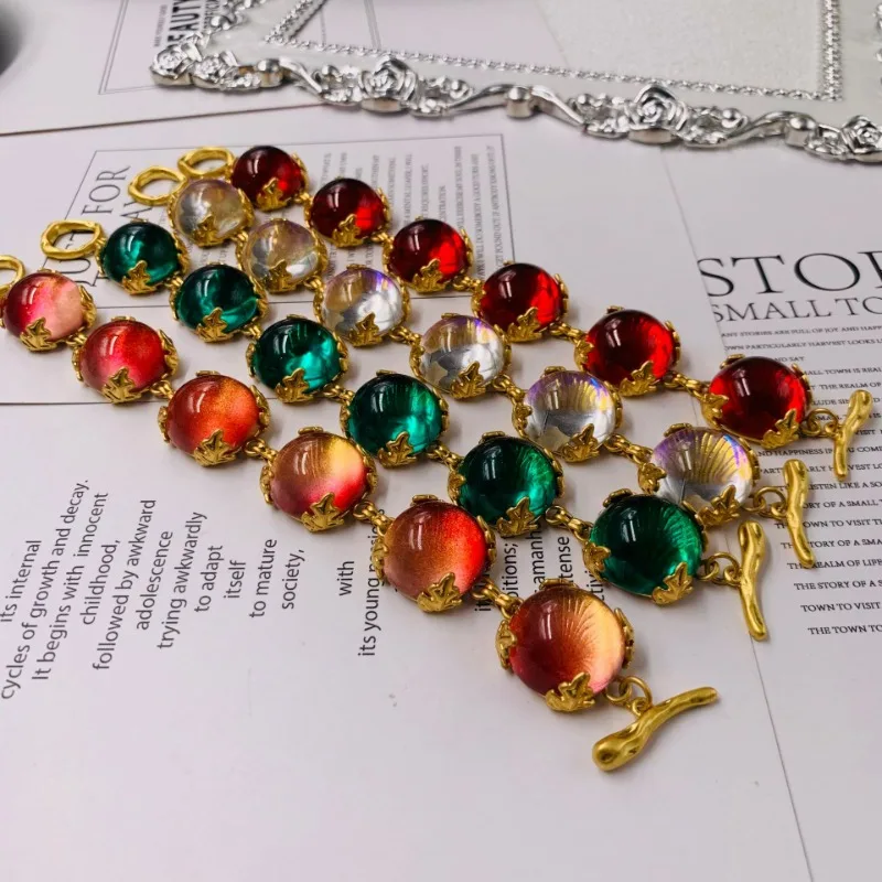 

Classic Vintage Western Palace Copper Heavy Industry Multi Colors Glass Bracelet Earrings Necklace Italian Jewelry Set for Women