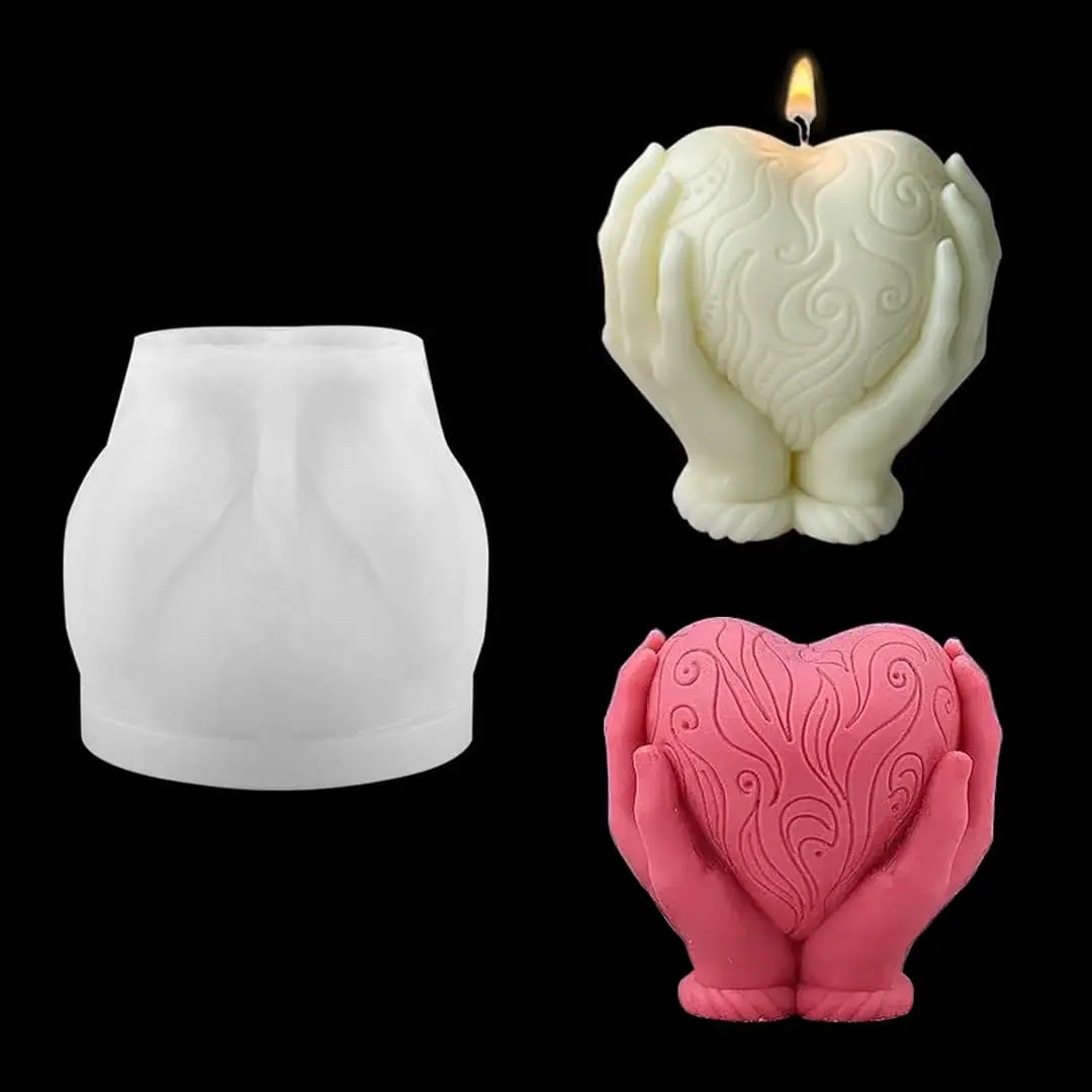 Hand Holding Love Heart Mold Diy Heart Shaped Roses Aromatherapy Candle Epoxy Resin Plaster Mould Handmade Soap Silicone Molds