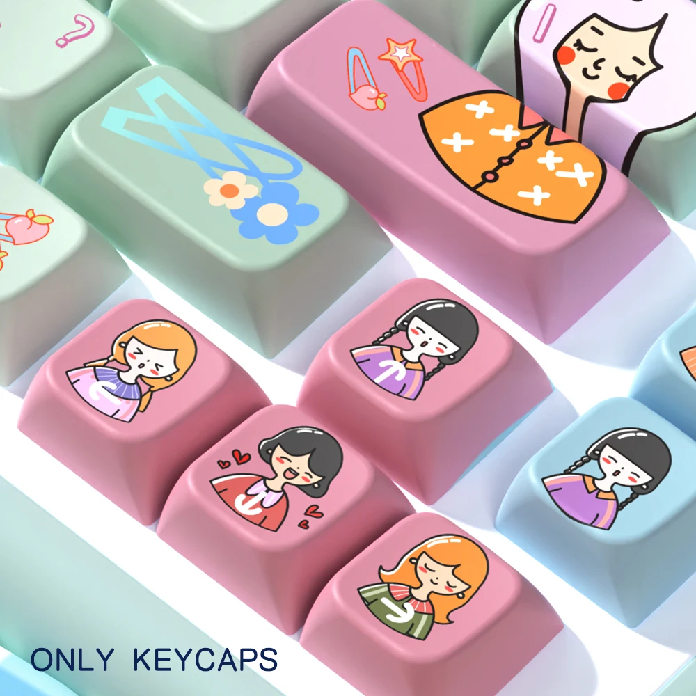 Imagem -05 - Teclas do Tema das Meninas Jovens para Teclado Mecânico Perfil Mda Keycap Personalizado 7u e Iso Key Cap