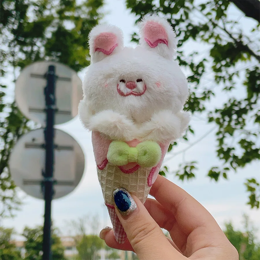 Cartoon Ice Cream Animal Plush Toy Keyring Pendant Simulation Cute Plush Stuffed Bunny/Puppy/Fox Keyring Creative Birthday Gifts