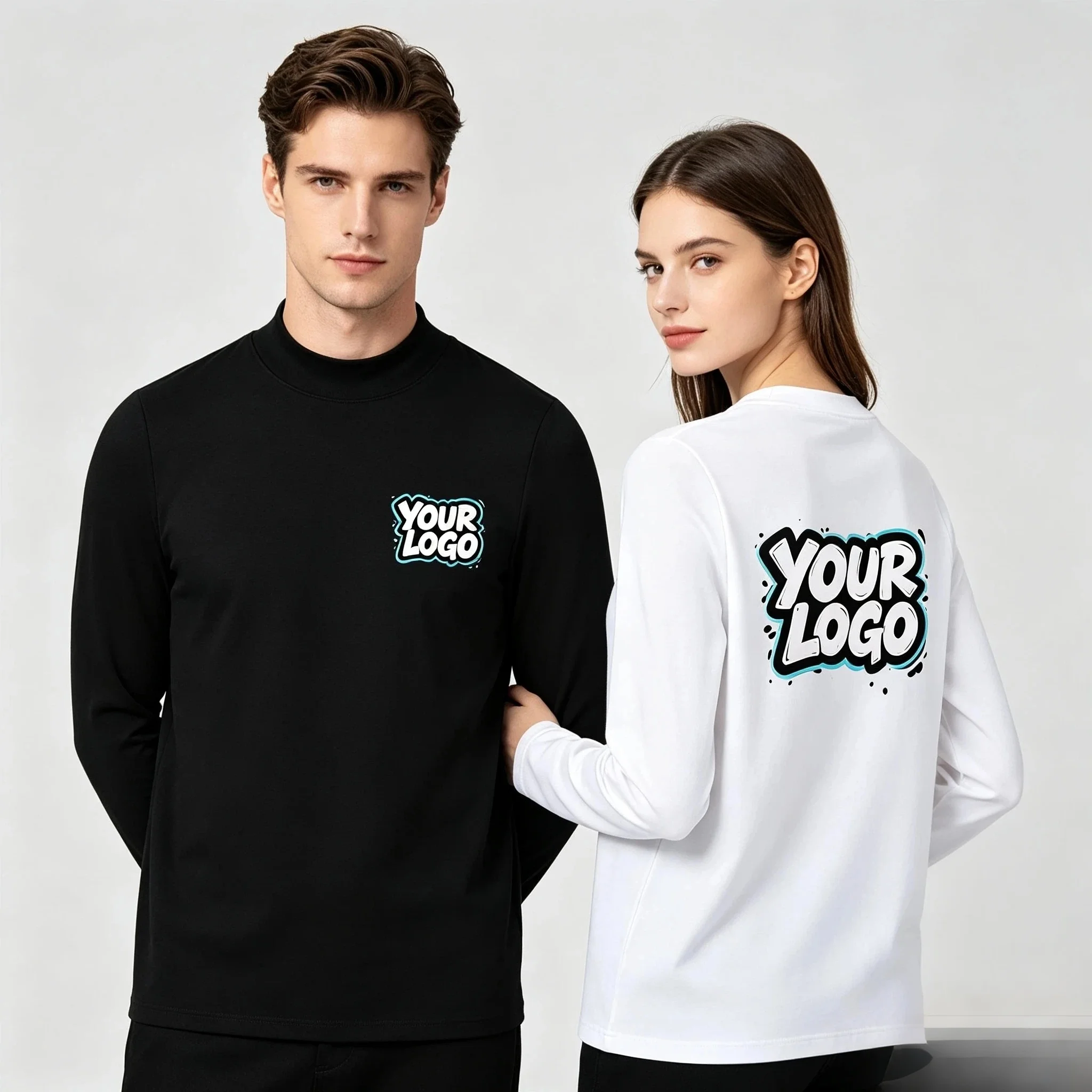 Men Women Half Turtleneck Long Sleeve T-Shirt, Graffiti Logo Custom Logo Oversized 5xl 6xl, Casual Business Basic Bottoming Tops