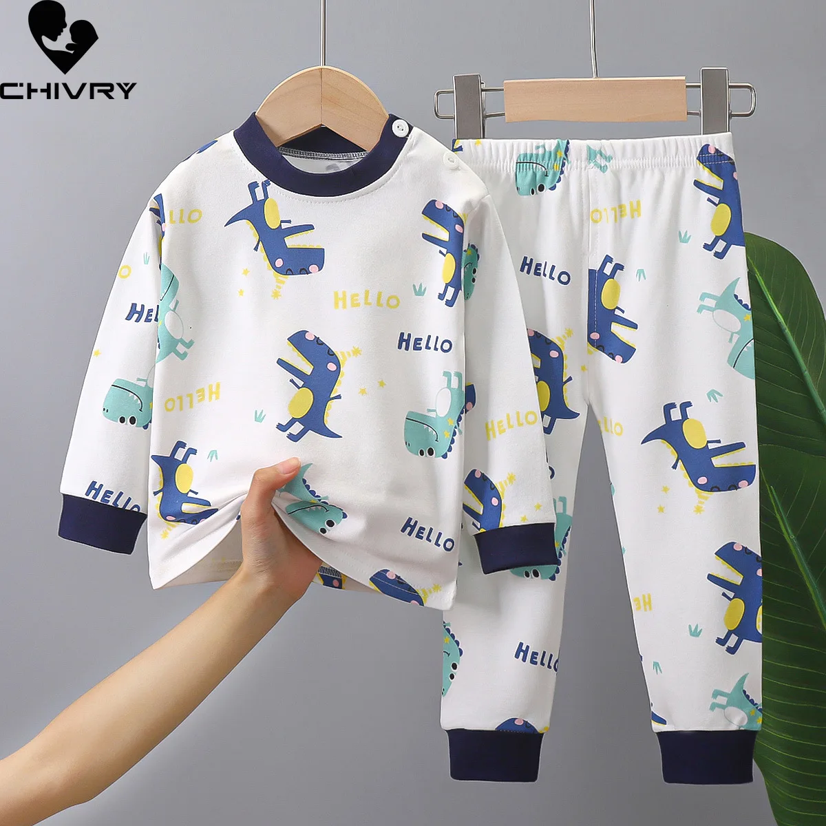 New 2023 Kids Boys Girls Pajamas Cartoon Long Sleeve Cute T-Shirt Tops with Pants Toddler Baby Autumn Sleeping Clothes Sets