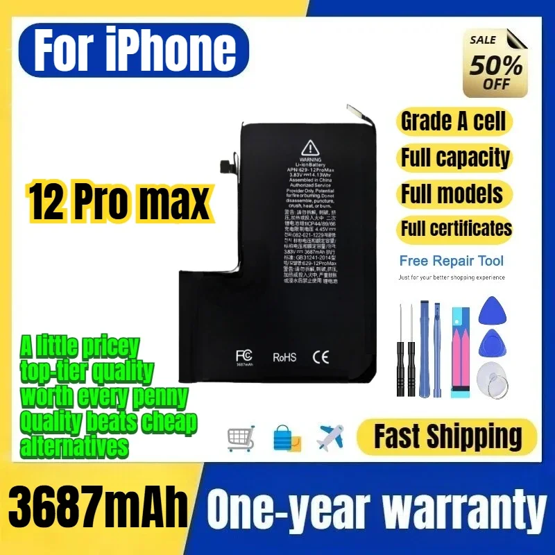 Battery for IPhone12 Promax No Pop-up Interruptions Health 100% 0 Cycle High Quality Replacement Bateria Grade A Cell with Tools