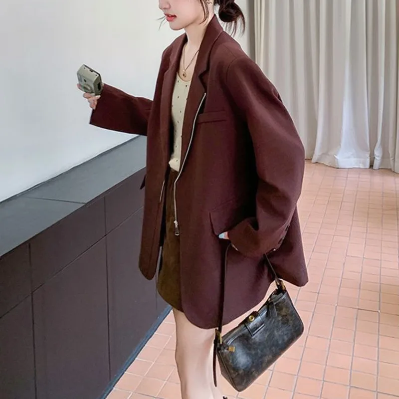 HKSH 가을 새로운 여성 세련된 블레이저 지퍼 포켓 비대칭 디자인 Office 레이디 우아한 기질 패션 캐주얼 코트 HK10693