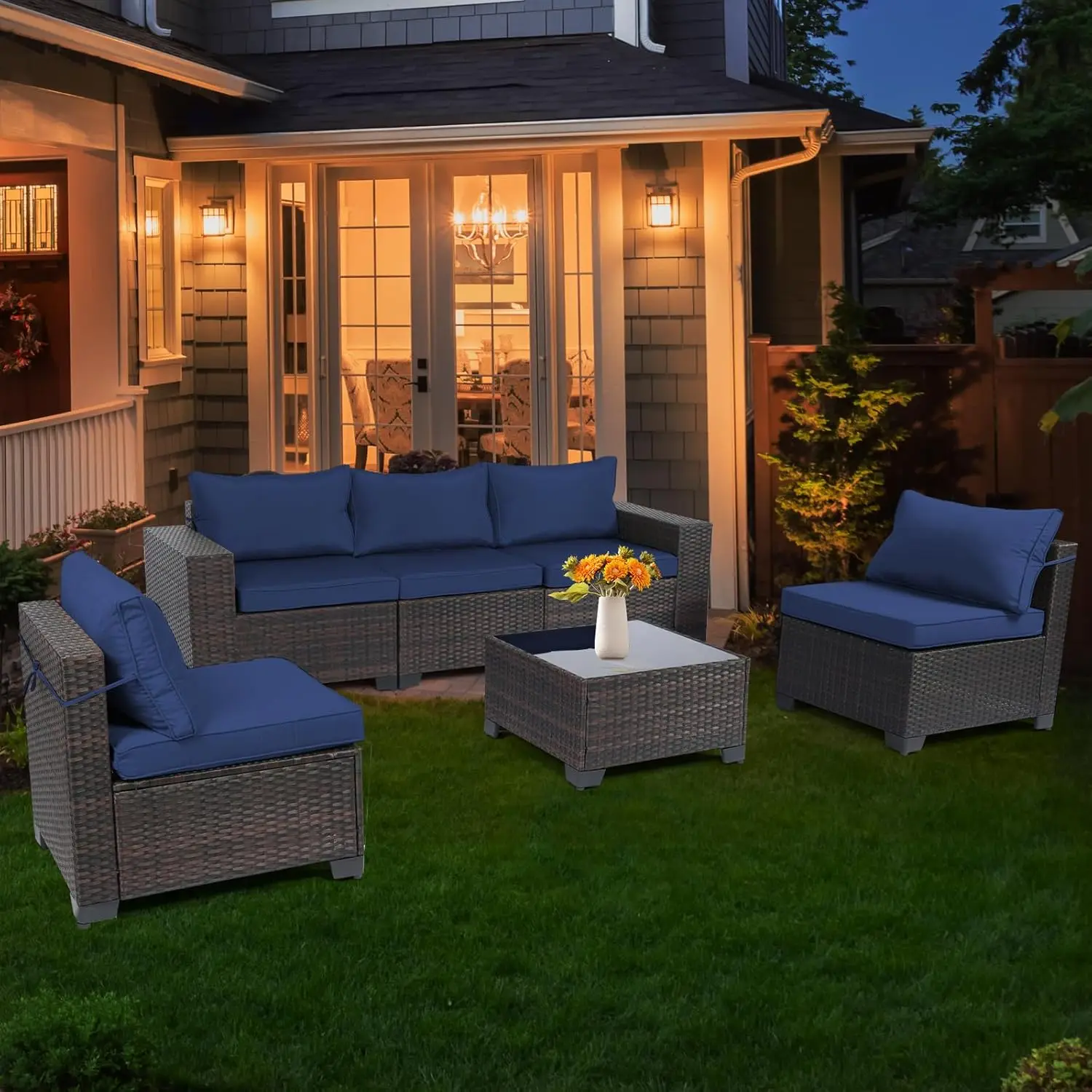 Outdoor Patio Furniture Sets,Rattan Conversation Sectional Set,Manual Weaving Wicker Patio Sofa