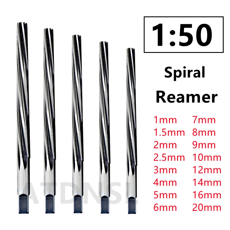 Spiral 1:50 Conical Reamer HSS Hand Reamer CNC Tools D3mm/4/5/6/8/9/10/12/14/16/18/20mm Extended 100/150/200/255L M35 Cobalt