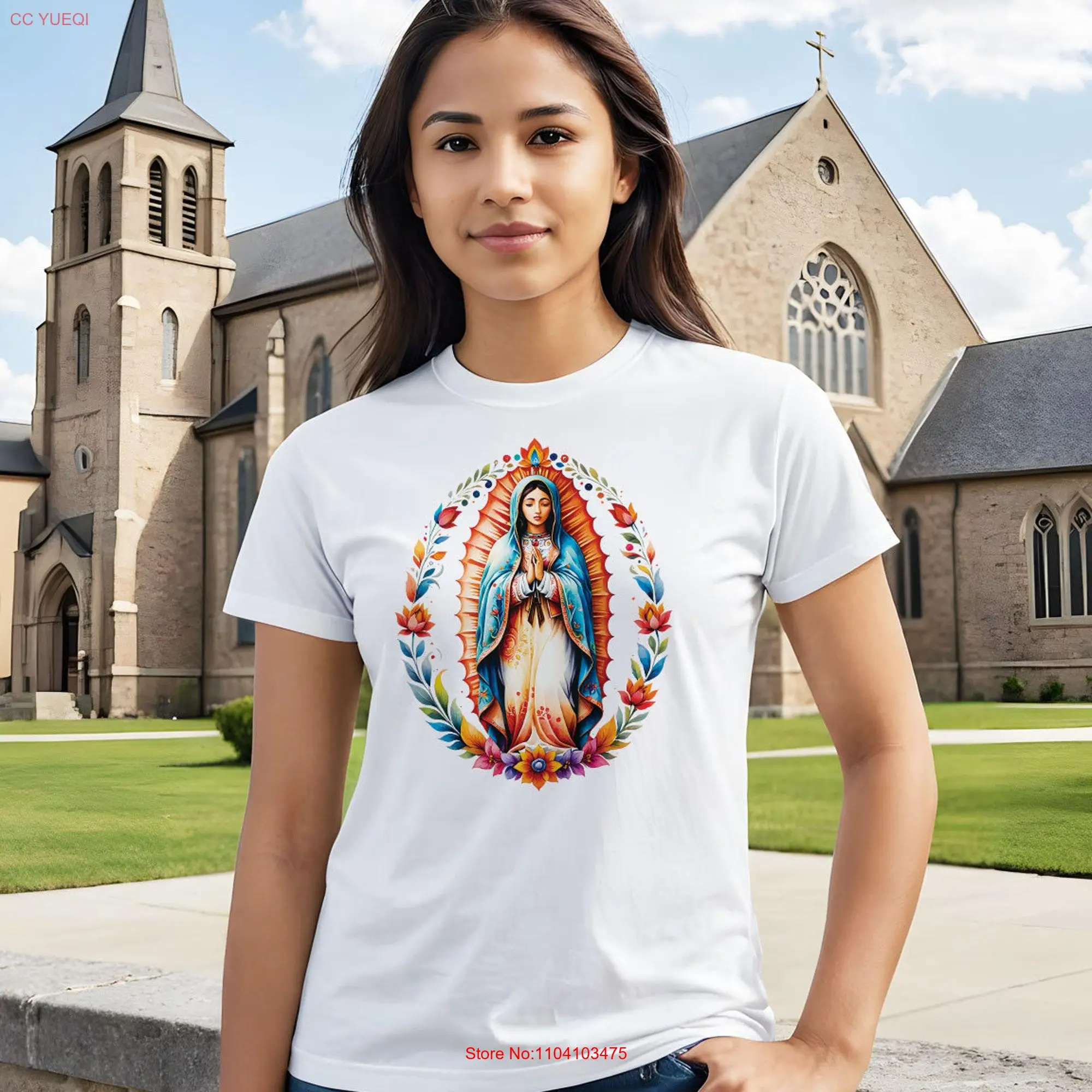 Our Lady of Guadalupe Nuestra Señora de Virgin Mary Cotton T shirt up to 5XL long or short sleeves