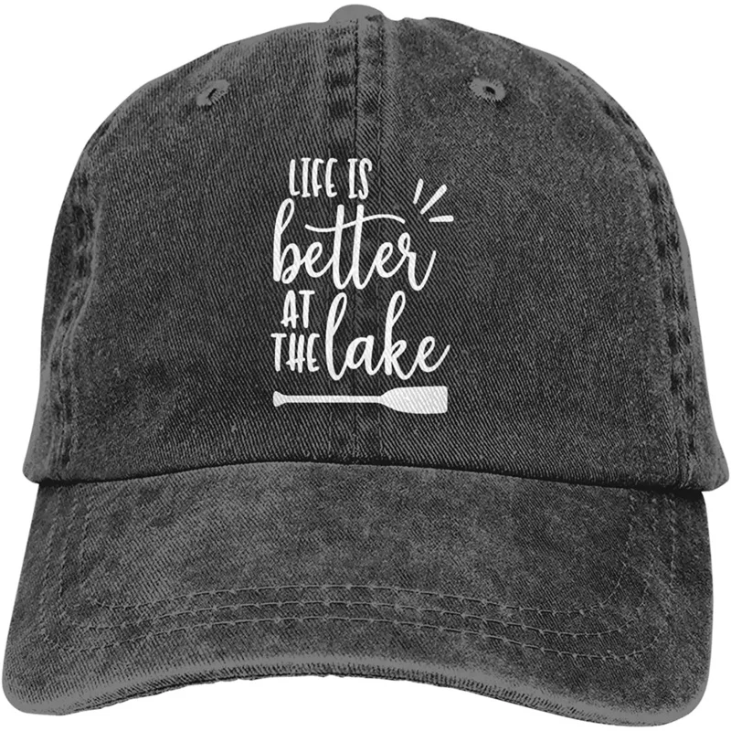 

Women's Life is Better at The Lake Baseball Cap Funny Lake Life Vintage Cotton Hat Black