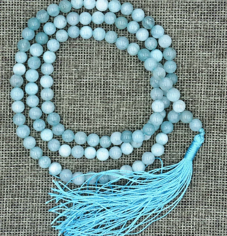 New Jewelry Necklace  108  Prayer Beads 6mm Buddhist Natural Aquamarine Mala Bracelet Necklace