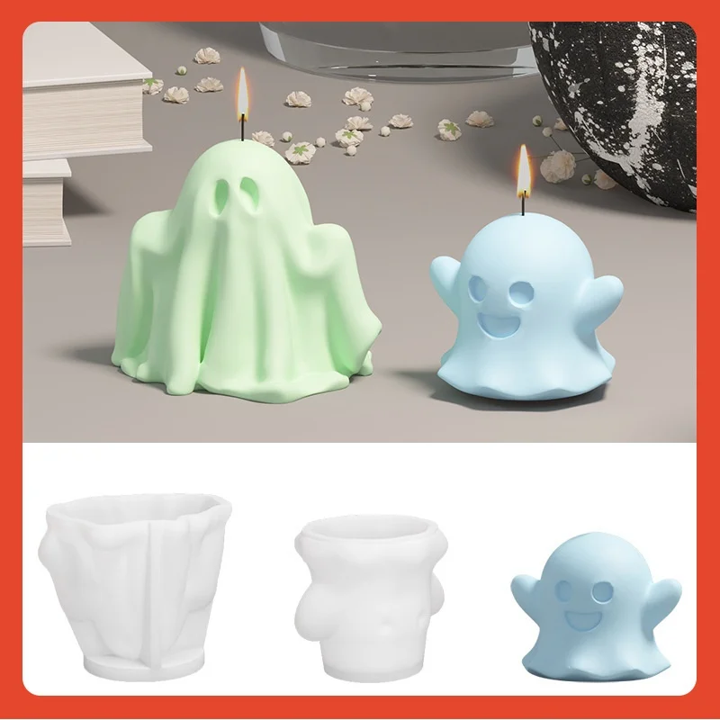 1Pcs 3D Halloween Cute Ghost Candle Silicone Molds DIY Resin Concrete Plaster Soap Mould Party Festive Ornaments Home Decor