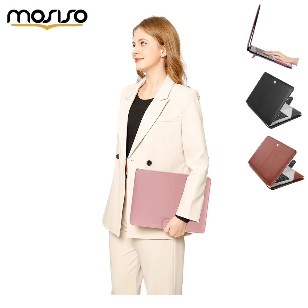 

MOSISO Laptop Bag for MacBookAir 13.6 inch 15.6 inch 13 inch M3 M4 Pro 16 14 inch PU Leather Portfolio Protective Stand Cover