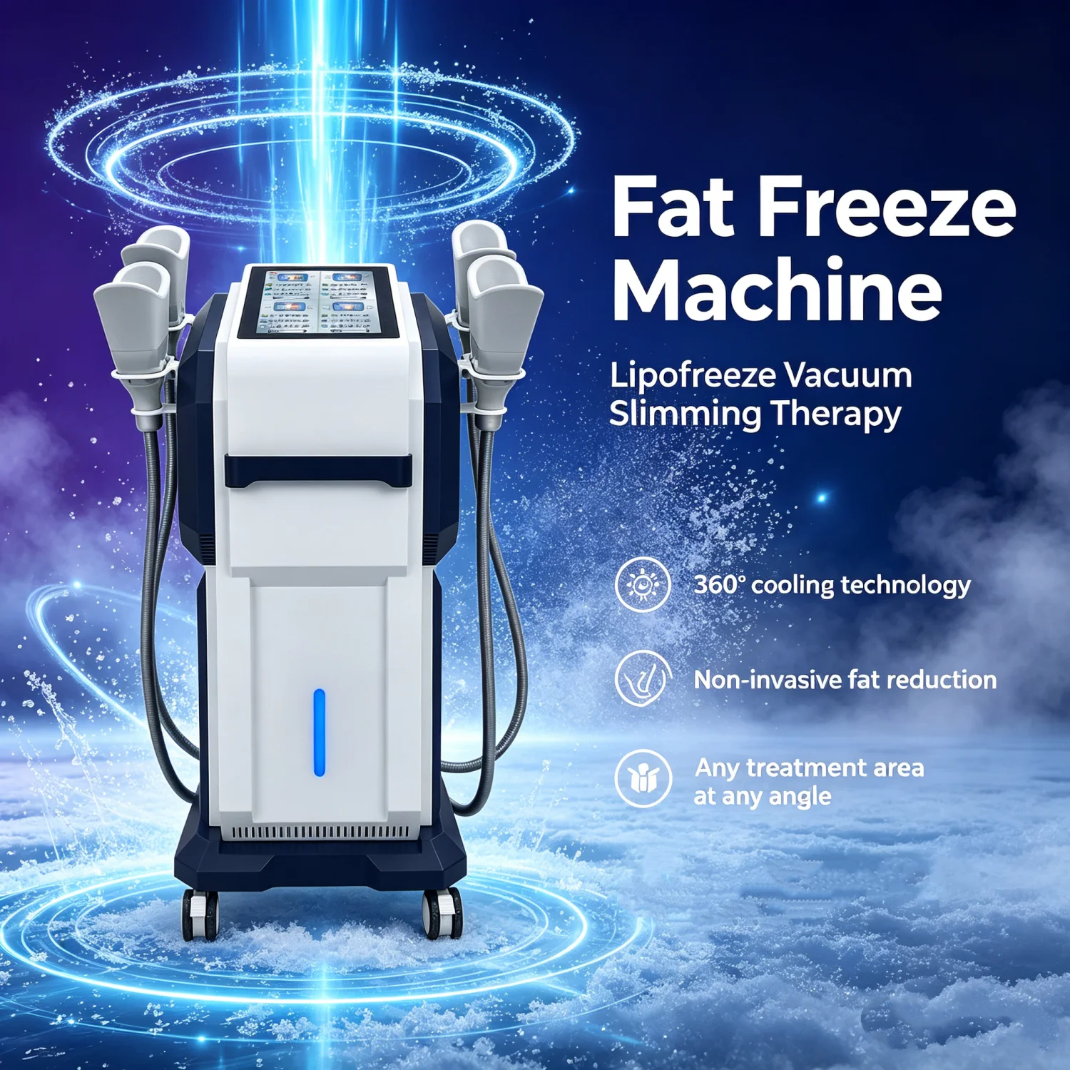 Salon Use Cold Lipolysis Fat Freezing Machine 360 Degree Surround Cooling 4 Working Handles Vacuum Body Shaping Equipment