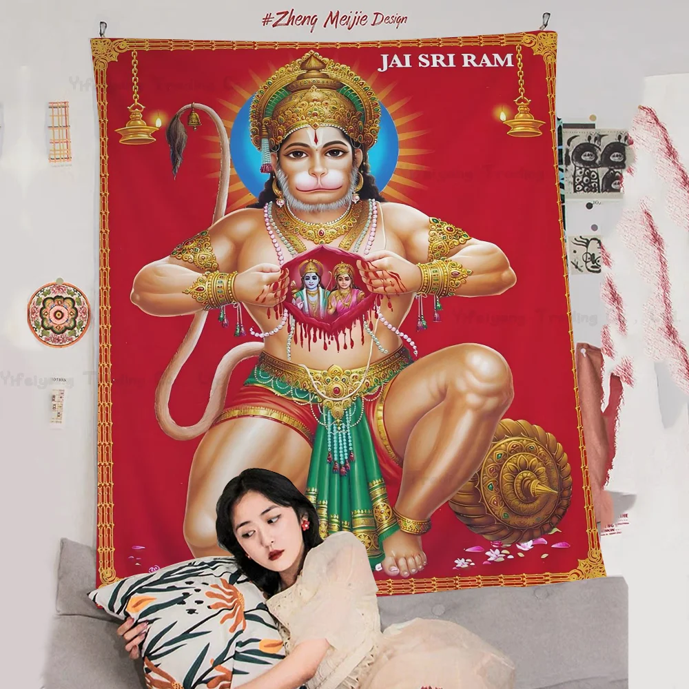 Indian Hindu Goddess Lord Hanuman Religious Cartoon Tapestry For Living Room Home Dorm Decor INS Home Decor