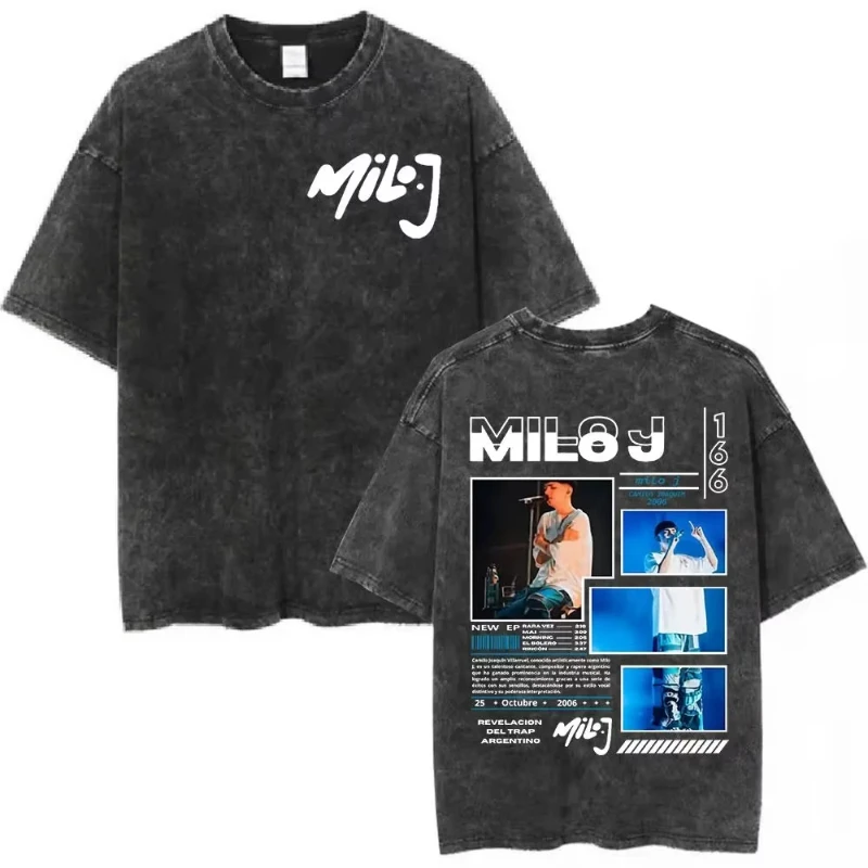 2026 Y2k Tshirt Men Clothing New in Top & Tees Mens T-Shirt Camisetas Rapper Milo J La Vida Era Mas Corta Album Washed Vintage
