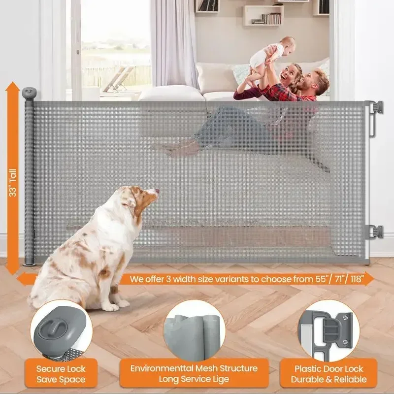 Petstars Retractable Pet Gate, Mesh Gate for House, Dog Safety Baby Safety Gates 33