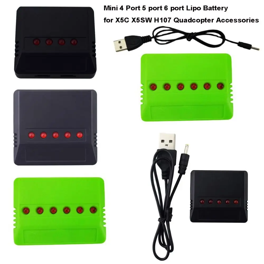 Mini 4 Poort 5 poort 6 poort Lipo Batterij 3 Stijlen Zwart/Groen USB Lader Plastic RC UFO quadcopter Helikopter Onderdelen