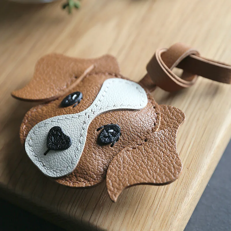 Genuine Leather Cavalier Keychain Dog Bag Charm for Handbag Key Chains with Gift Box