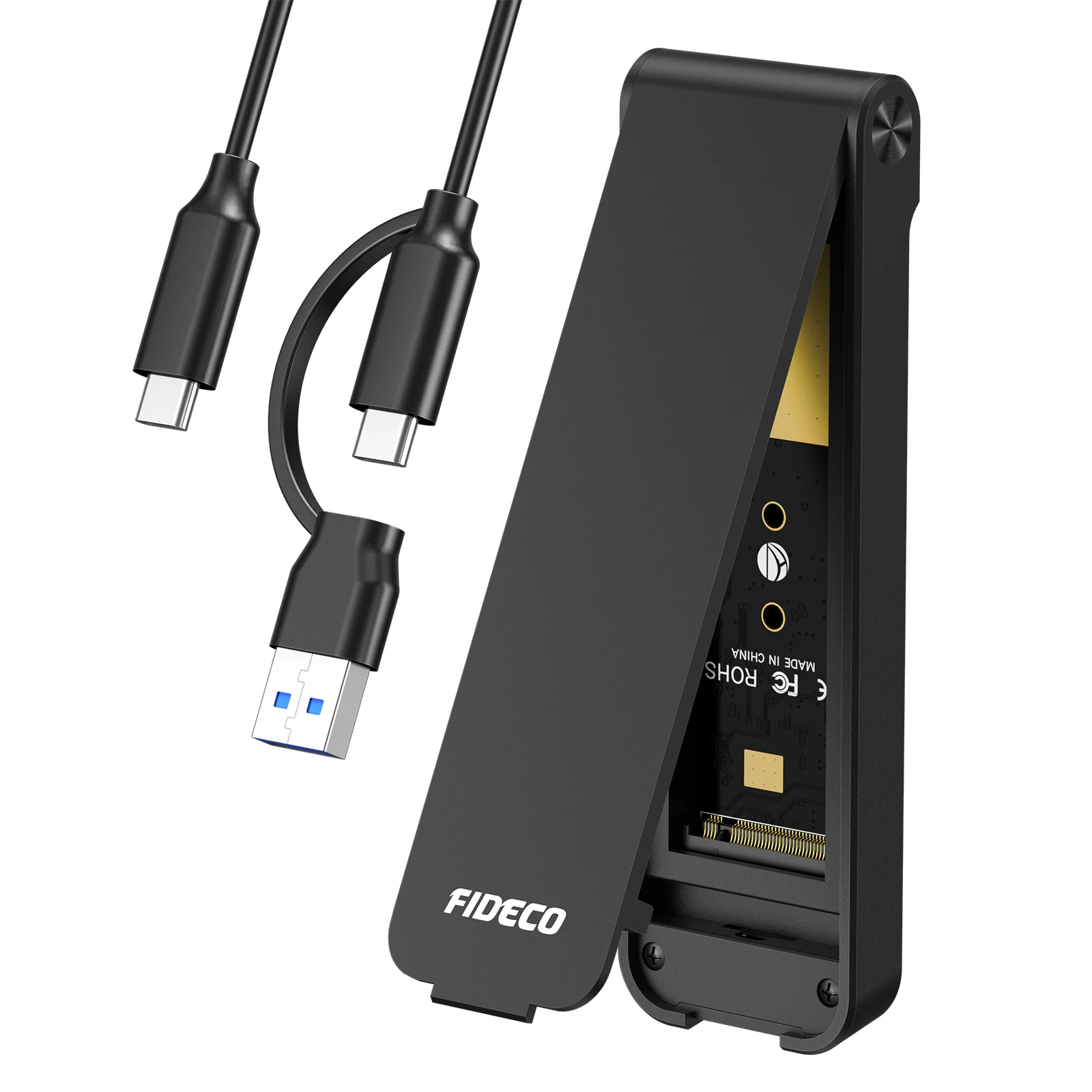 FIDECO Aluminum Folding New Design USB C 3.1 10Gbps Tool Free Hard Disk Housing M2 NVME External SSD case PCIE Enclosure