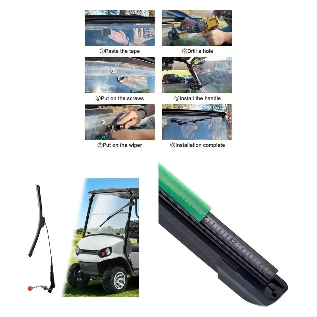 F1CF Windshield Hand Wiper Assembly for UTV Maintenance, Manual 16 Inch Wiper with Crank Handle and Threaded Base for Visibility