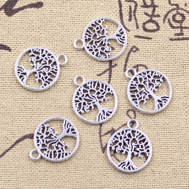 20 sztuk Charms pokój na świecie drzewo życia 18x15mm antyczne srebro kolorowe wisiorki dokonywanie DIY Handmade tybetański znalezienie biżuterii