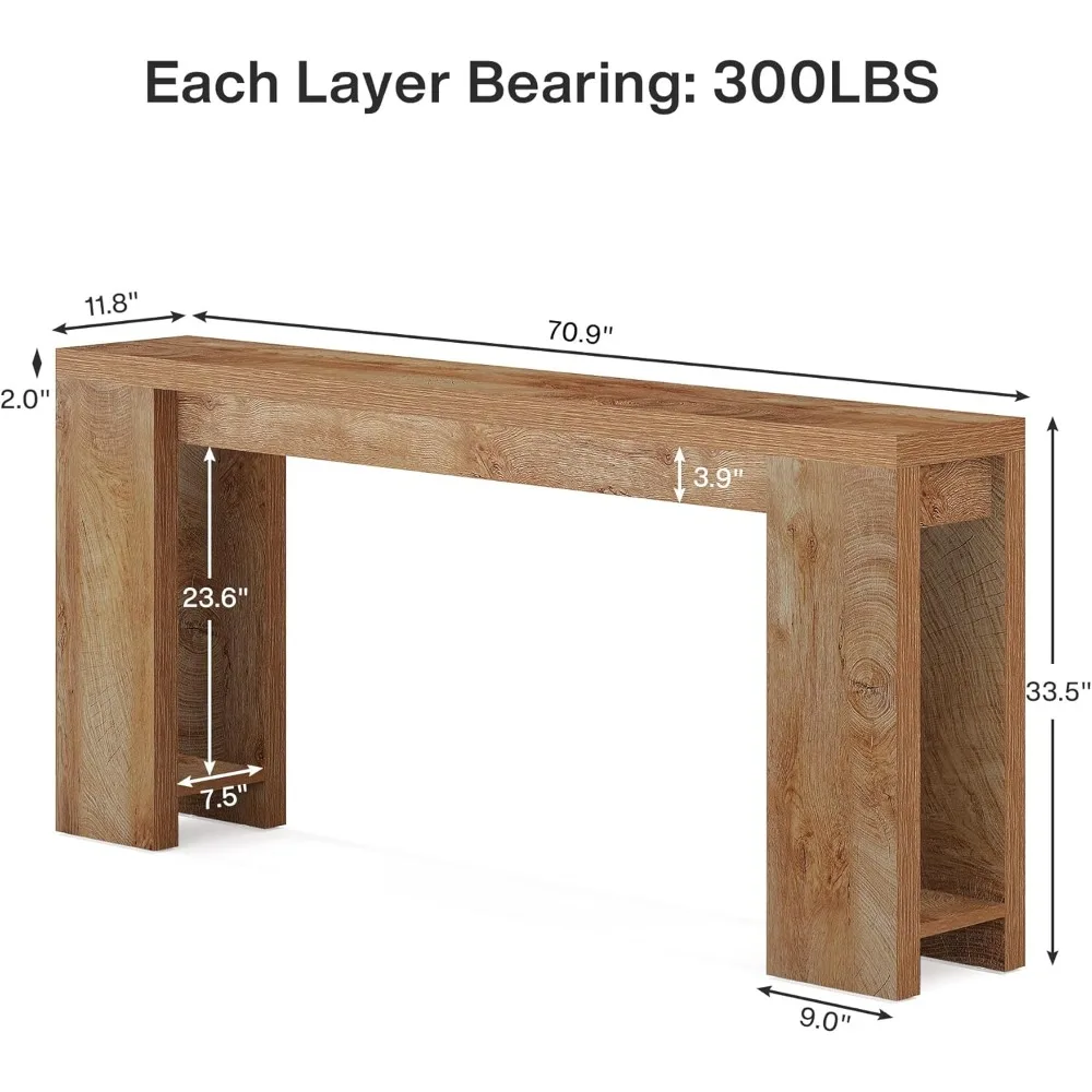 70.9-Inch Extra Long Console Table, Farmhouse Wood Sofa Table Behind Couch, Narrow Entryway Accent Table for Living R