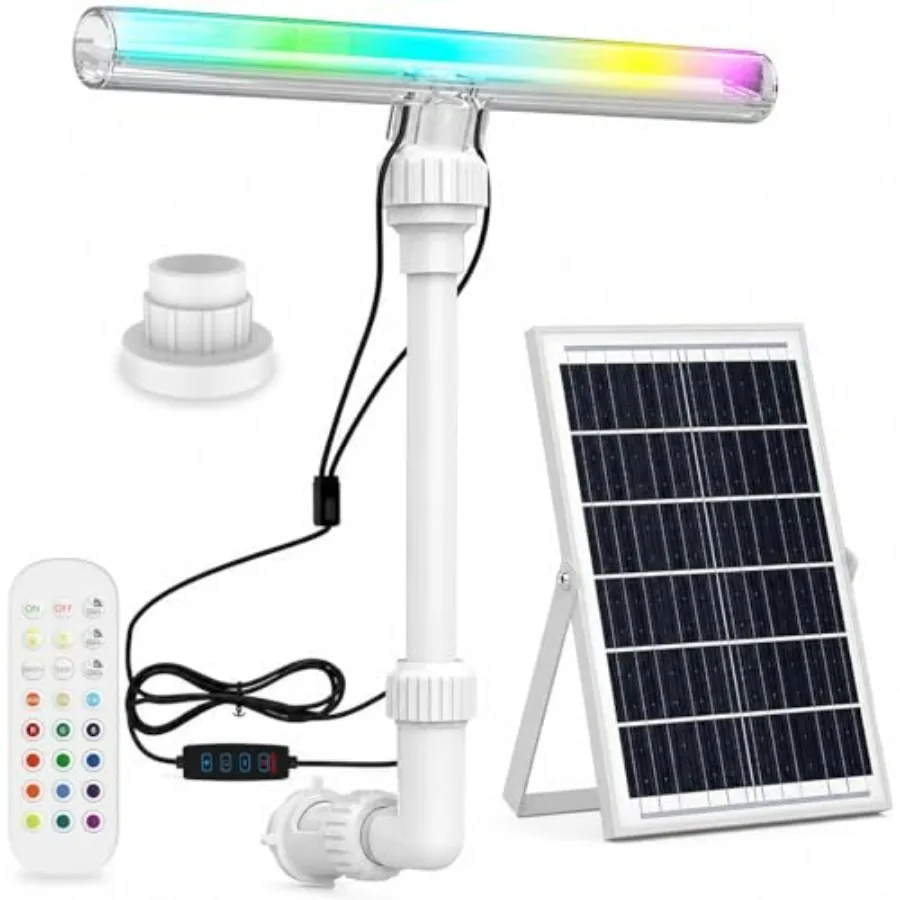 

Solar pool fountain with LED lights for above ground and inground pools, ABS plastic, white, 15 colors and 10 modes, adjustable