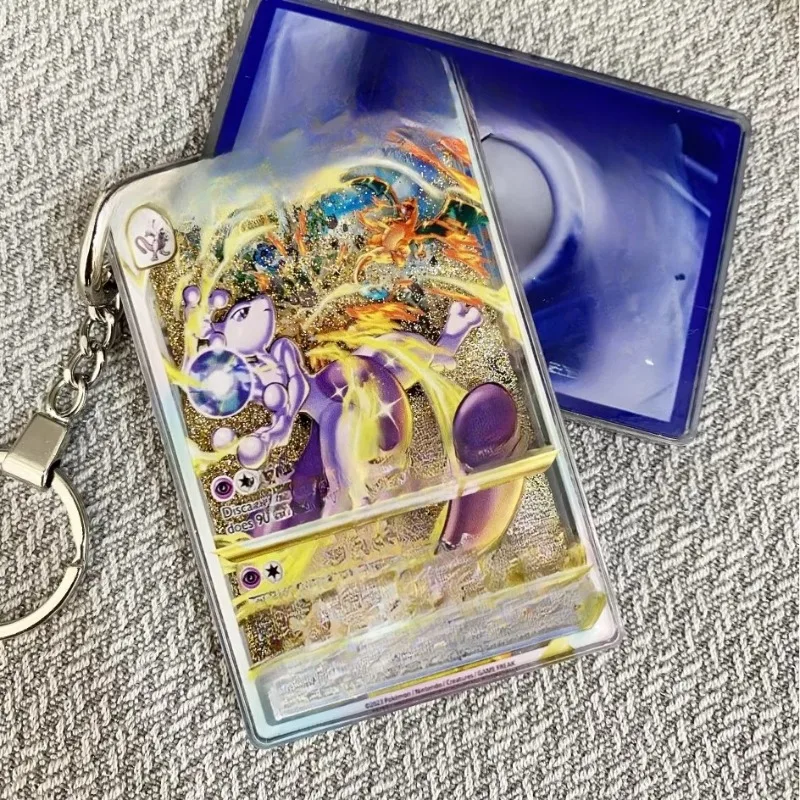 

Anime card keychain with shiny sand art decorations, collectible characters