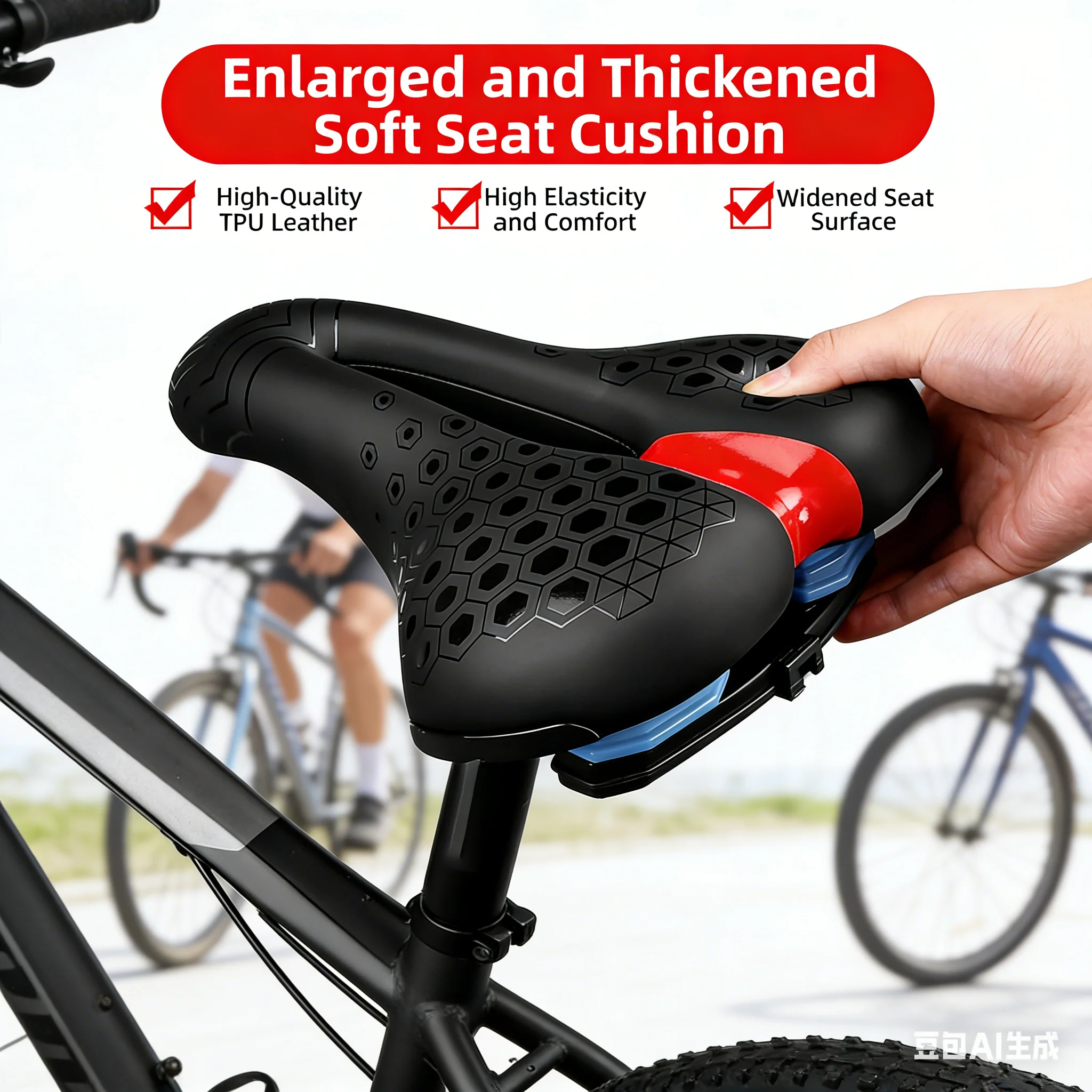 

Road Bicycle Saddle 22*24cm PU Metal Waterproof Shock-absorbing Breathable Seat Cushion Mountain Bike Seat Replace Accessories